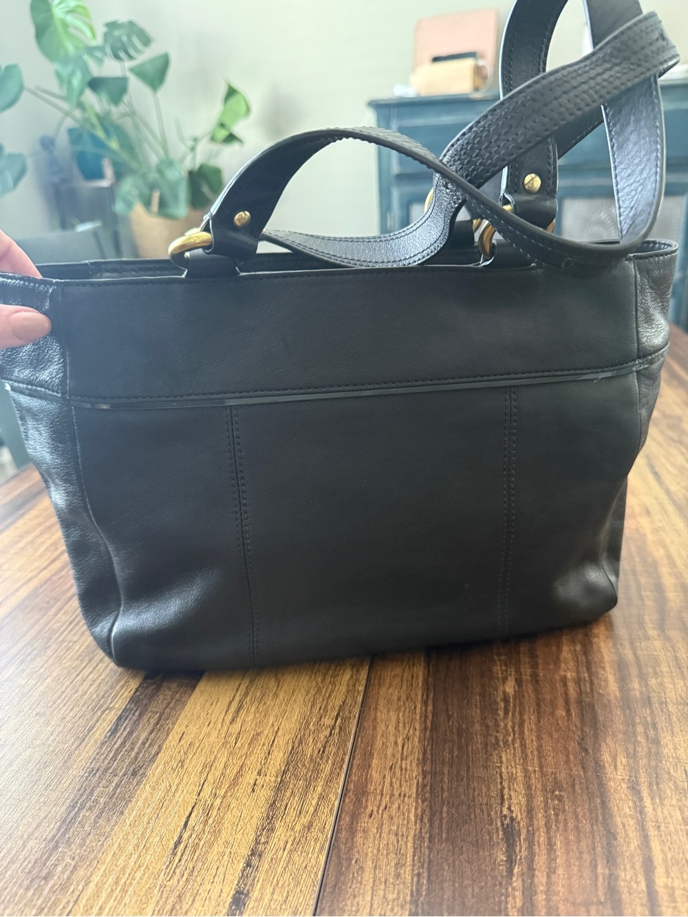Coach Black Leather Shoulder Tote with Gold Stud Accents - Picture 5 of 10